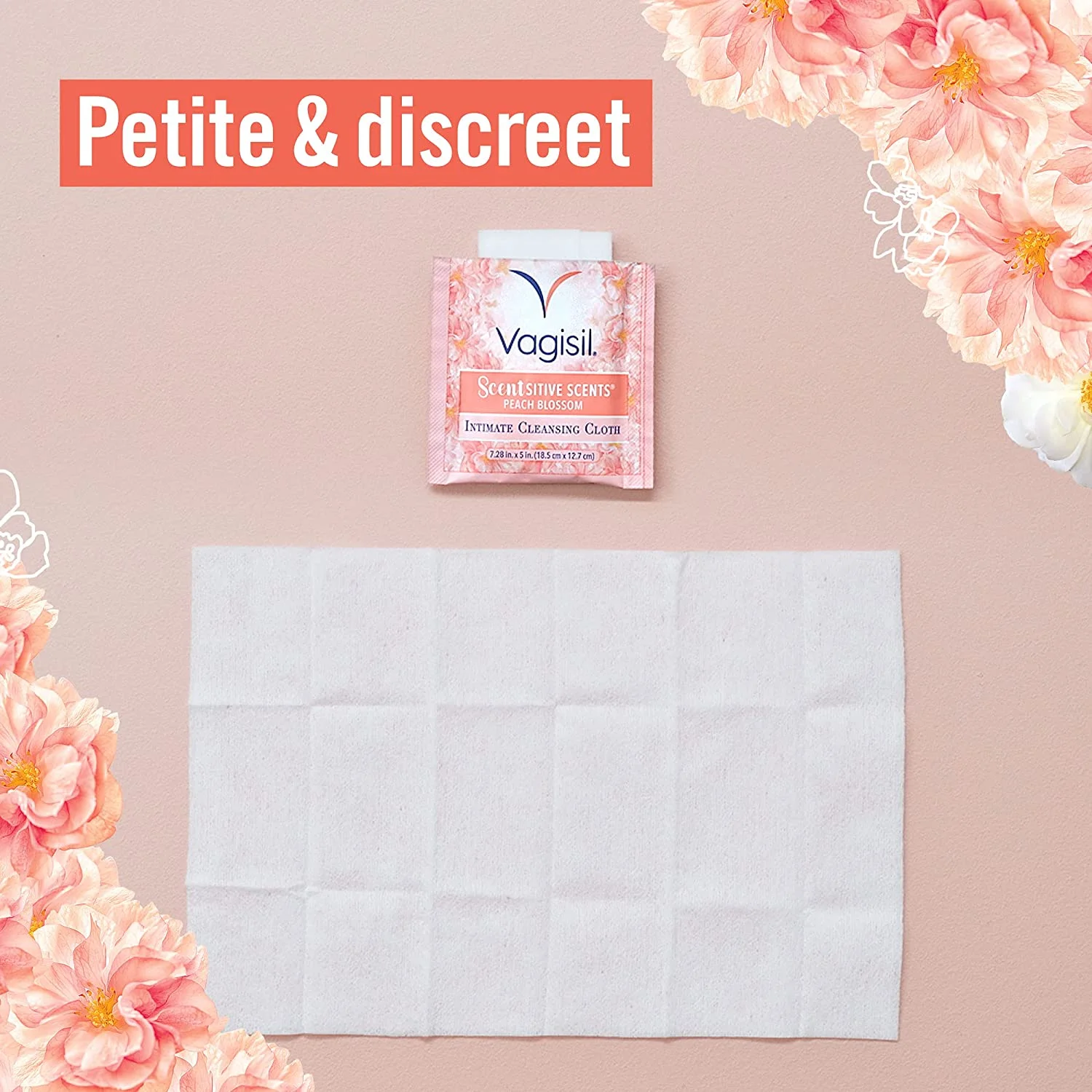 Vagisil® Scentsitive Scents Intimate Cleansing Cloths On-The-Go Singles 16 Wrapped แผ่นเช็ดทำความสะอาดจุดซ่อนเร้น แบบใช้แล้วทิ้ง
