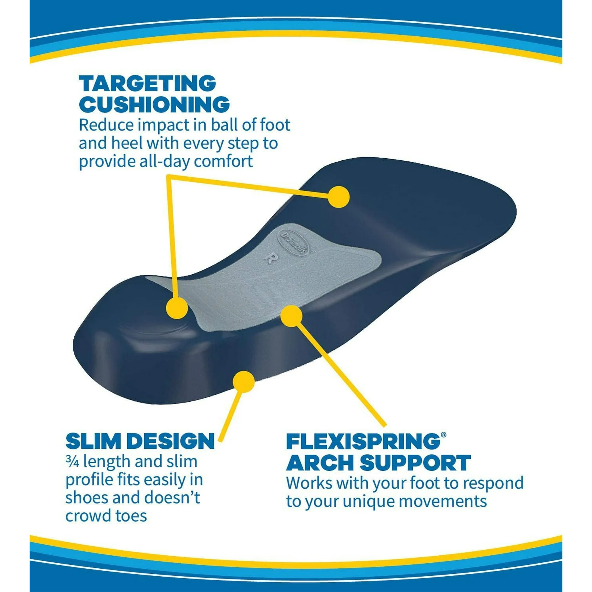 Dr.Scholl's® Tri-Comfort Insoles for Ball of Foot, Arch and Heel 1 Pair แผ่นรอง รองเท้า แผ่นเสริมส้น