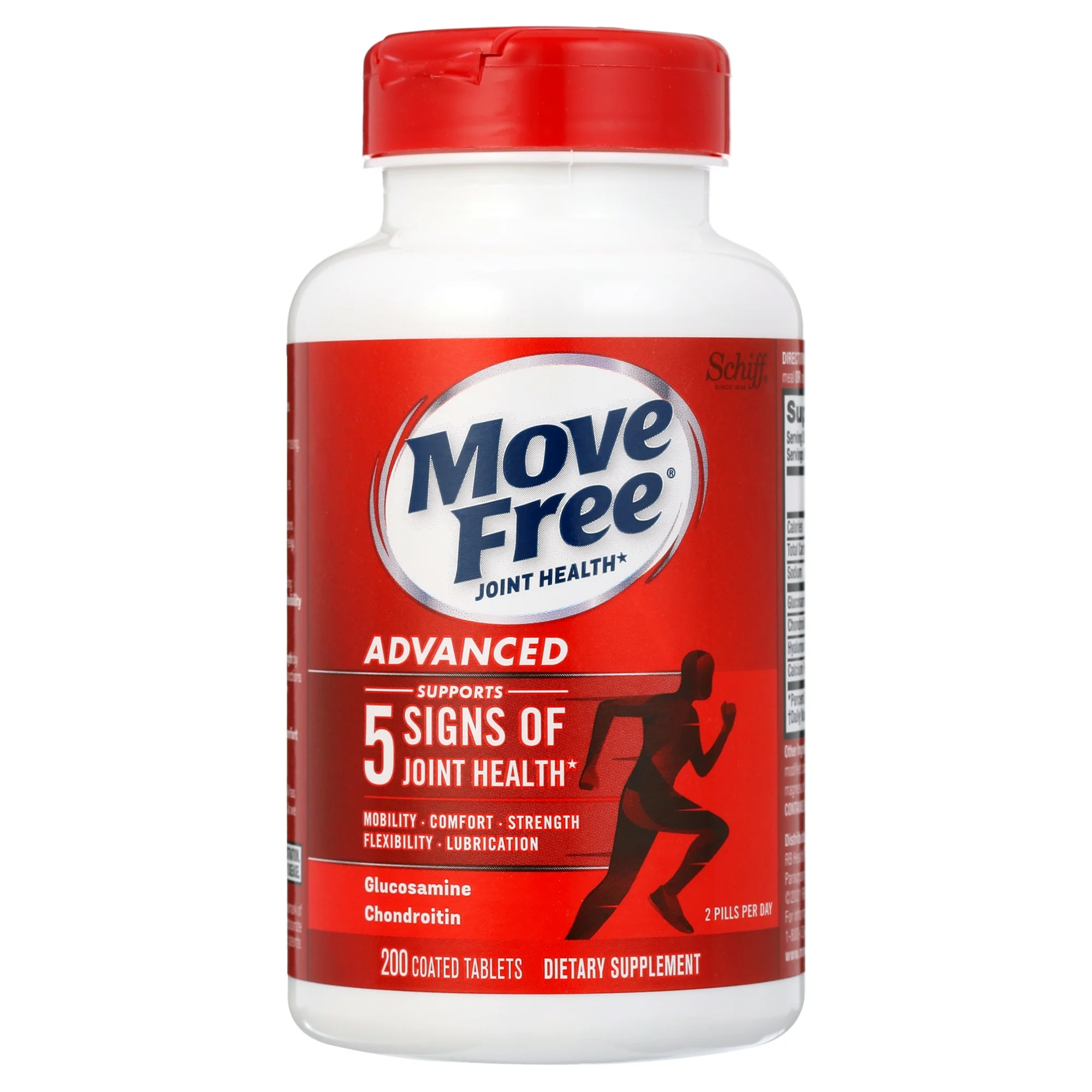 Schiff® Move Free Joint Health, Advance Glucosamine+ Chondroitin+Hyaluronic+Calcium 200 Coated TabletsUSP Verified ดูแล บำรุง และลดอาการปวดบริเวณข้อเข่า และข้อต่อต่างๆ