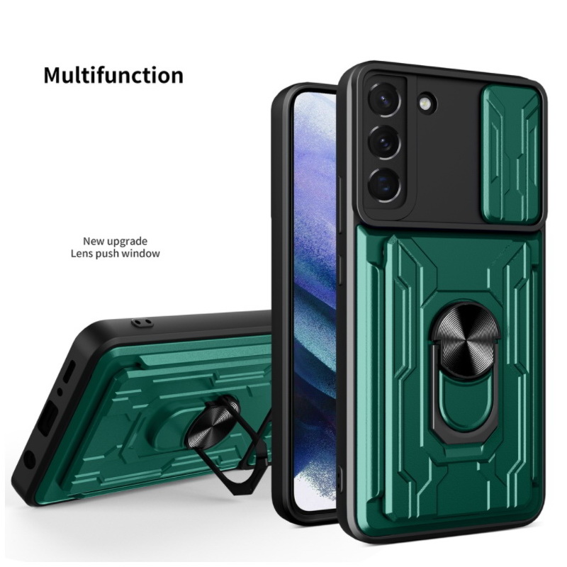 Case Samsung Galaxy S21 FE 5G #เคสฝาหลังกันกระแทก Hybrid Case มัลติฟังก์ชั่นมีแหวนสวมนิ้วแผ่นสไลด์ปิดเลนส์กล้องได้