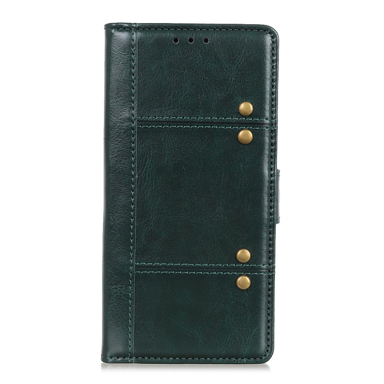 Case Samsung Galaxy Note 10+ #เคสฝาพับหนัง PU ผิวหนังม้า Rivet Decor Crazy Horse Texture