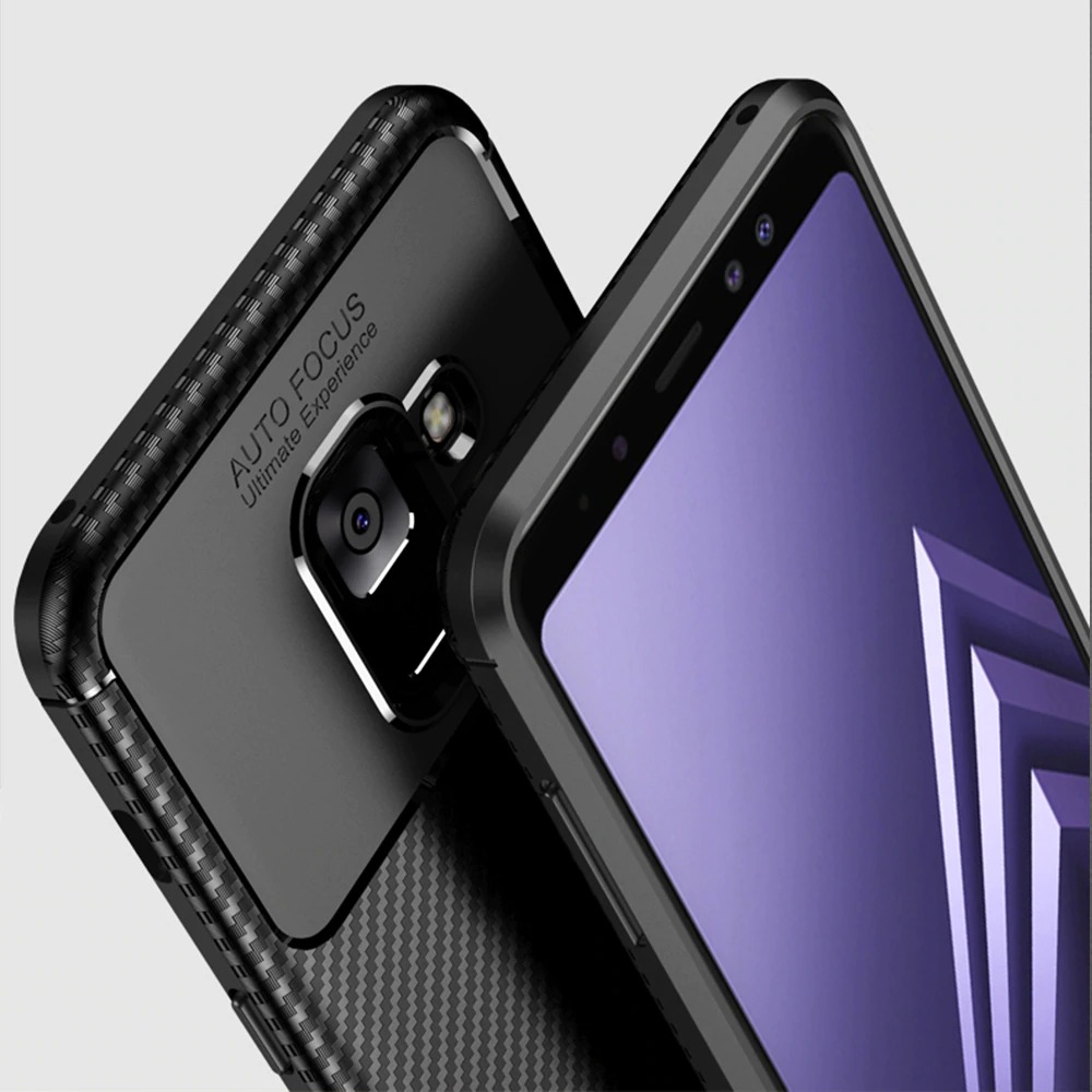 เคส Samsung Galaxy A8+ 2018 #เคสฝาหลังนิ่ม Carbon Fiber Anti-drop TPU Protection