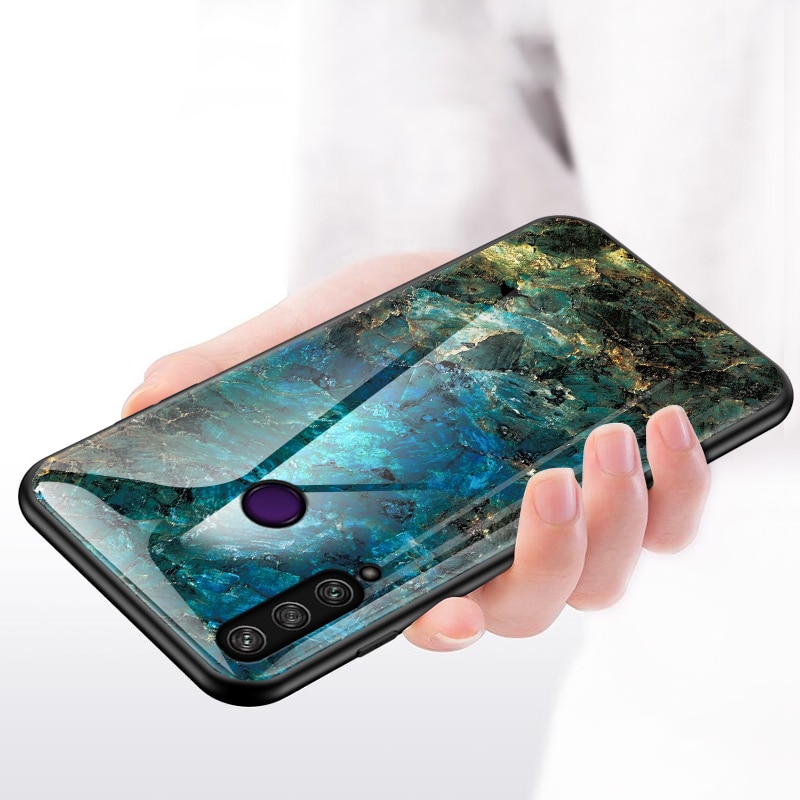 เคส Huawei Y7p #เคสฝาหลัง Gradient Color ลายหินอ่อน Glass + PC + TPU Hybrid Case
