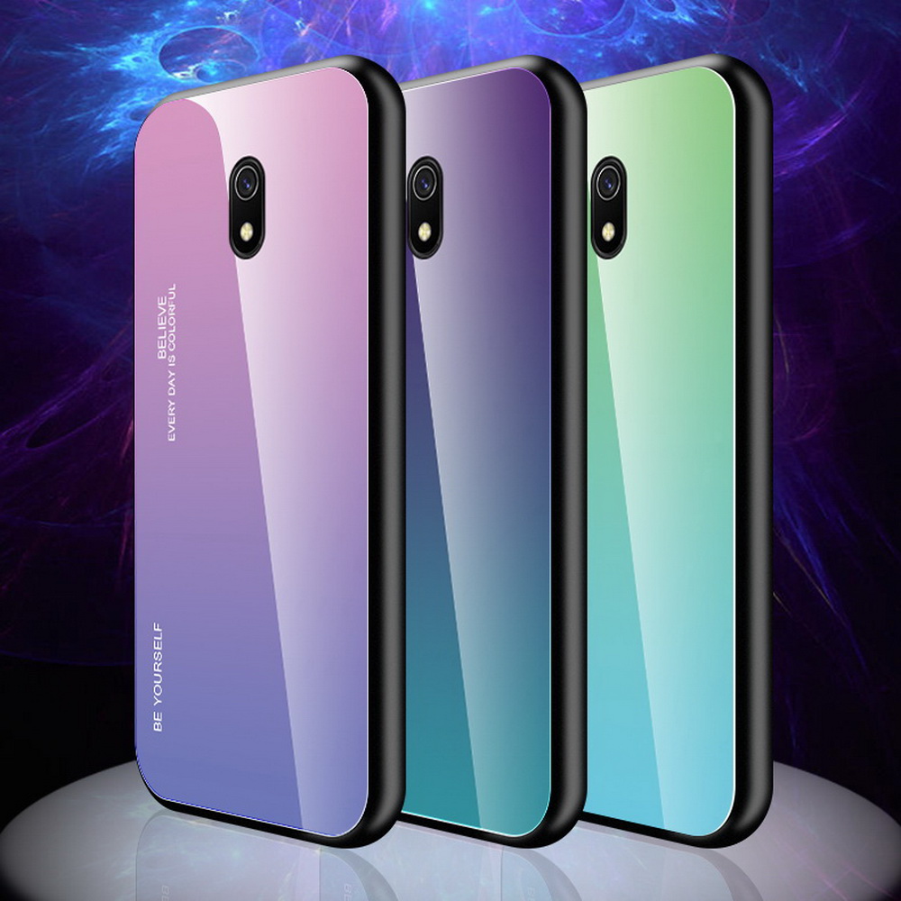 Case Xiaomi Redmi 8A #เคสฝาหลัง Gradient Color Glass + PC + TPU Hybrid Case