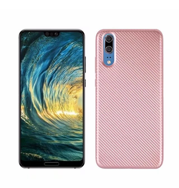 เคส Huawei P20 #เคสฝาหลังนิ่ม Soft TPU คาร์บอนไฟเบอร์ผิวป้องกันลายนิ้วมือ