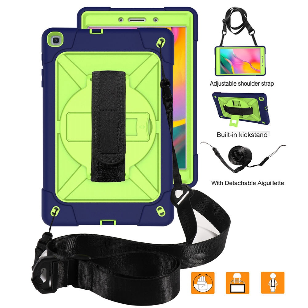 เคส Samsung Galaxy Tab A 8.0 (2019) SM-T290 SM-T295 SM-T297 #เคสฝาหลังกันกระแทก 360 Degree Rotary Kickstand PC + Silicone มีสายคล้องมือ มีสายคล้องไหล่