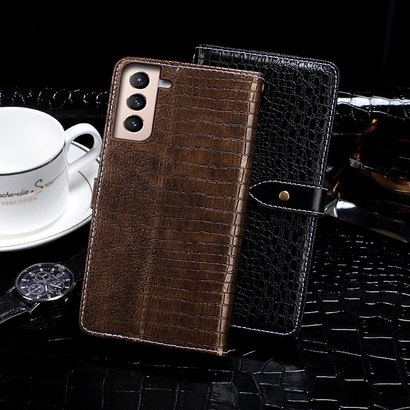 เคส Samsung Galaxy S21 #เคสฝาพับหนัง PU สไตล์กระเป๋าสตางค์รูปแบบหนังจระเข้ Crocodile Texture PU Leather Wallet