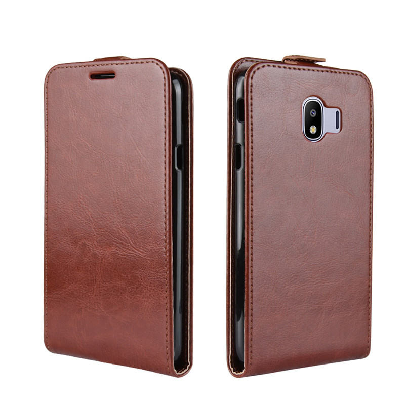 Case Samsung Galaxy J4 (2018) #เคสฝาพับหนัง PU Crazy Horse แนวตั้ง พร้อมช่องเสียบการ์ด