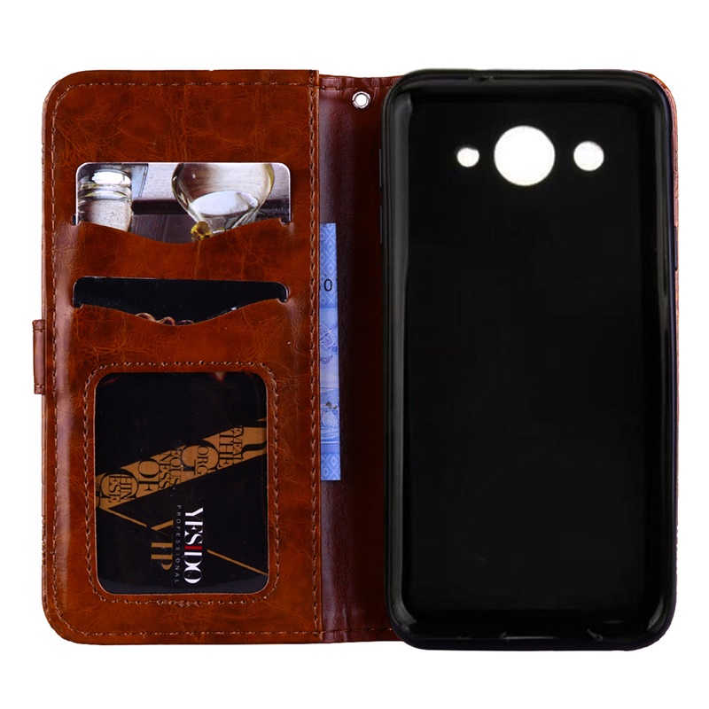 เคส Huawei Y3 (2017) #เคสฝาพับหนัง PU ผิวมันสไตล์กระเป๋าสตางค์ลายดอกไม้เคสคุณภาพดีราคาถูก