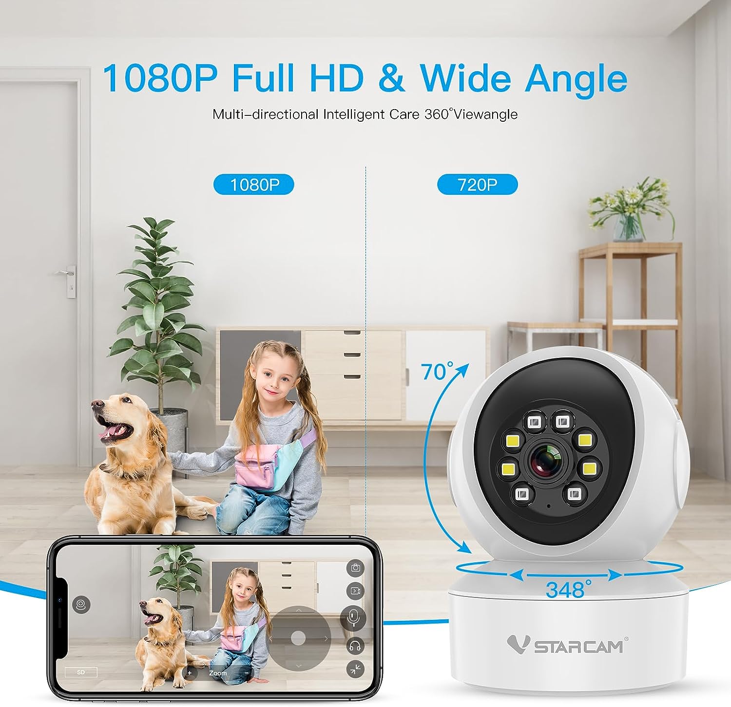 Vstarcam ใหม่ล่าสุด Vstarcam กล้องวงจรปิดกล้องใช้ภายใน รุ่นCS49 ความละเอียด3ล้านพิกเซล พูดโต้ตอบได้/ไวไฟในตัว ขาว