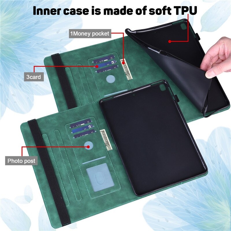 เคส Samsung Galaxy Tab S6 Lite 10.4 SM-P610 P615 P617 #เคสแบบฝาพับหนัง PU พิมพ์ลาย 3D Flower Embossed Tablet Flip Stand Soft TPU Back