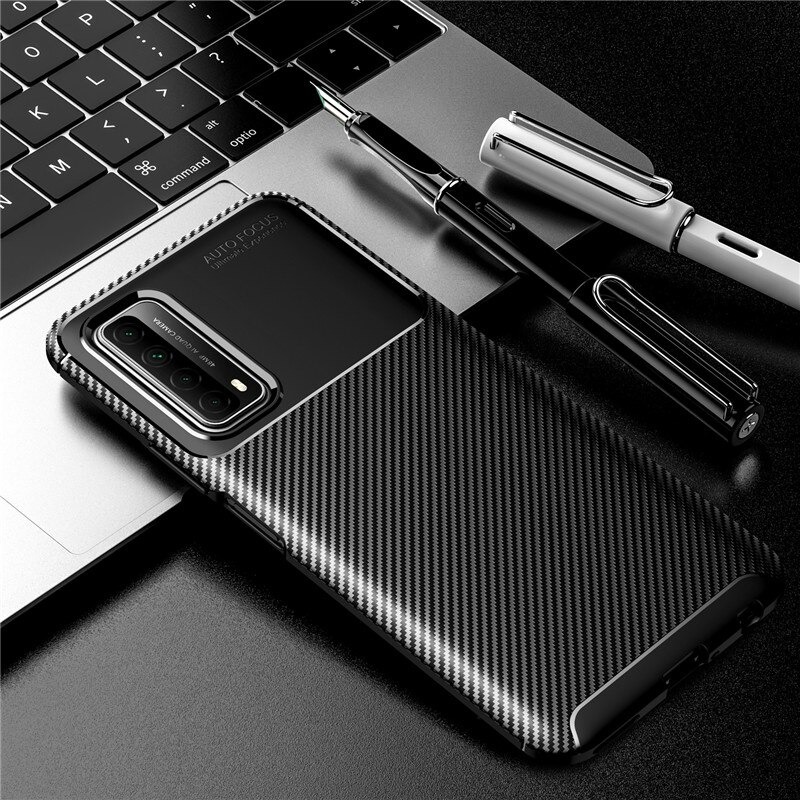 เคส Huawei Y7a #เคสฝาหลังนิ่ม Carbon Fiber Anti-drop TPU Protection