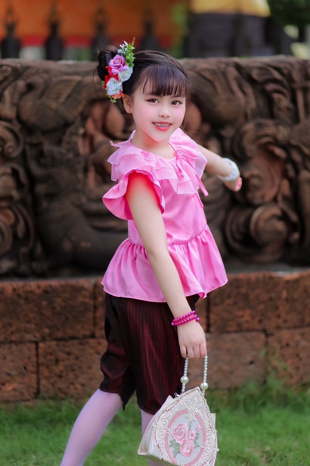 ชุดไทยเด็กหญิงเซท2ชิ้นเสื้อกับโจง