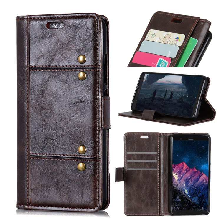 เคส Xiaomi Redmi 8A #เคสฝาพับหนัง PU การตกแต่งแบบริ้ว Rivet Decor Crazy Horse Texture