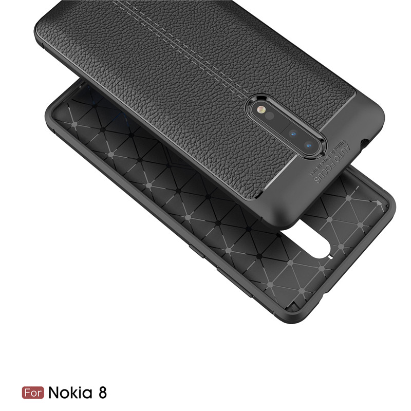 Case Nokia 8 #เคสฝาหลัง TPU ลายหนัง PU ผิวลิ้นจี่ช่วยป้องกันลายนิ้วมือคุณภาพดี