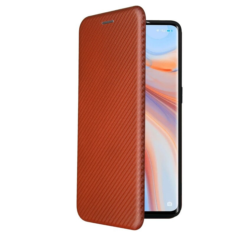 Case OPPO Reno 5 Pro 5G #เคสฝาพับลายคาร์บอนไฟเบอร์มีช่องใส่การ์ด Carbon Fiber Wallet Card Slot Magnet Stand Phone Cover
