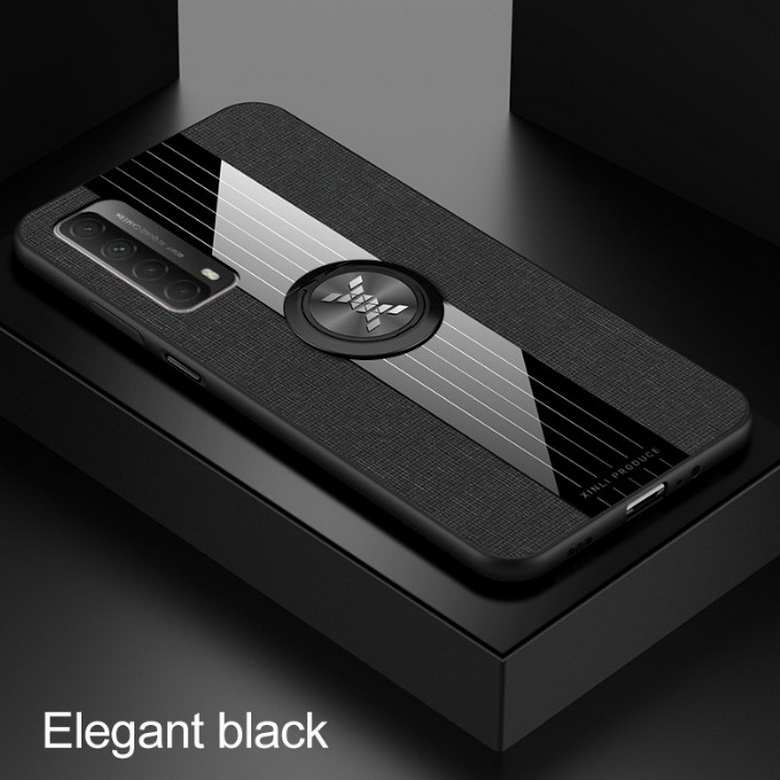เคส Huawei Y7a #เคสฝาหลังเคลือบผ้าเนื้อมีแหวนสวมนิ้ว TPU ไฮบริด+อะคริลิ + แหวนโลหะ