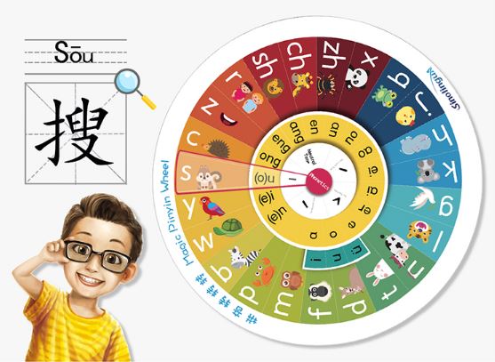 สื่อการเรียนการสอนภาษาจีนพินอินเกมวงล้อพินอิน 拼音游戏转盘教具 汉语教具学前班拼读基础训练辅导工具 Magic Pinyin Wheel