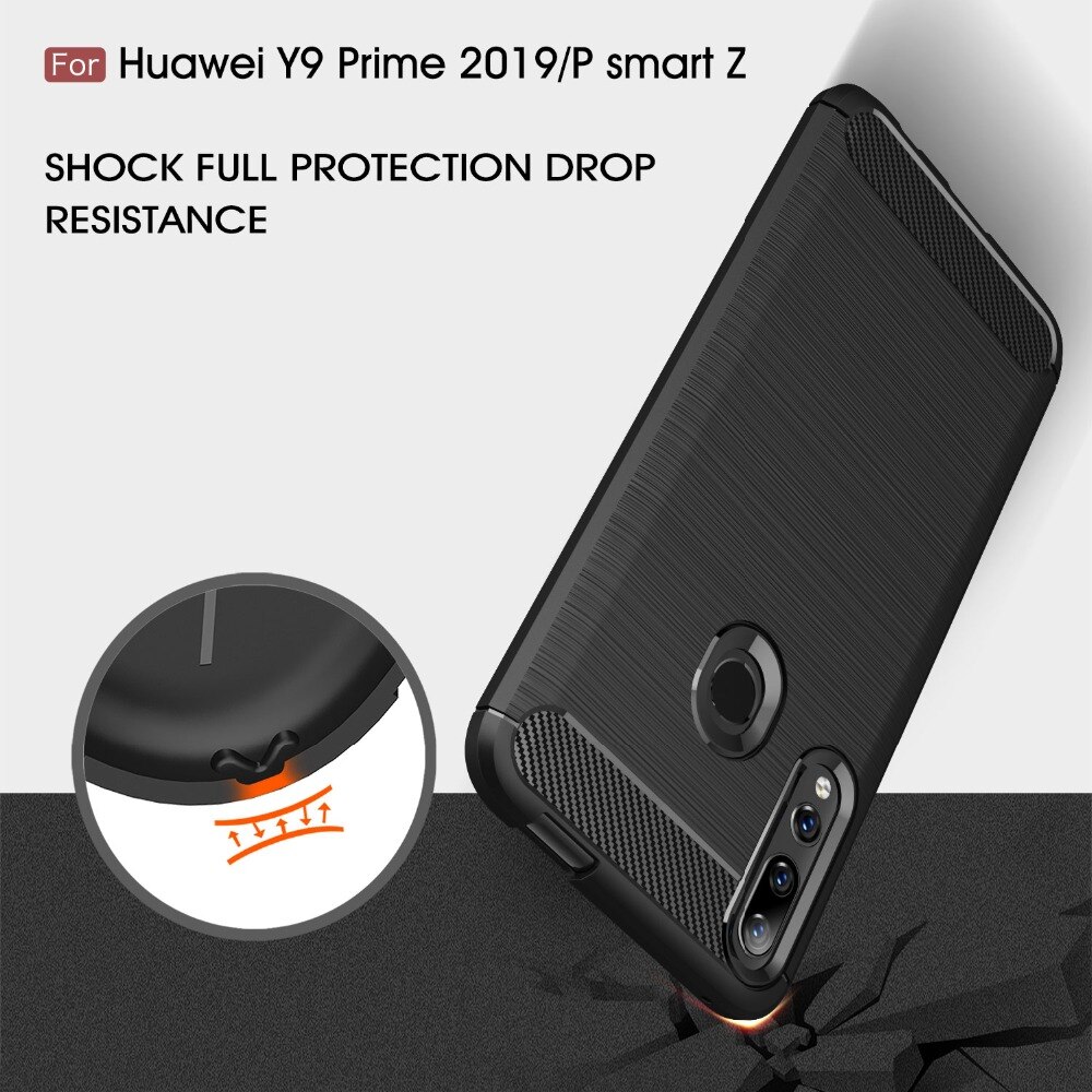 เคส Huawei Y9 Prime 2019 #เคสคาร์บอนไฟเบอร์ ผิวขัดแปรง Brushered TPU Back Case