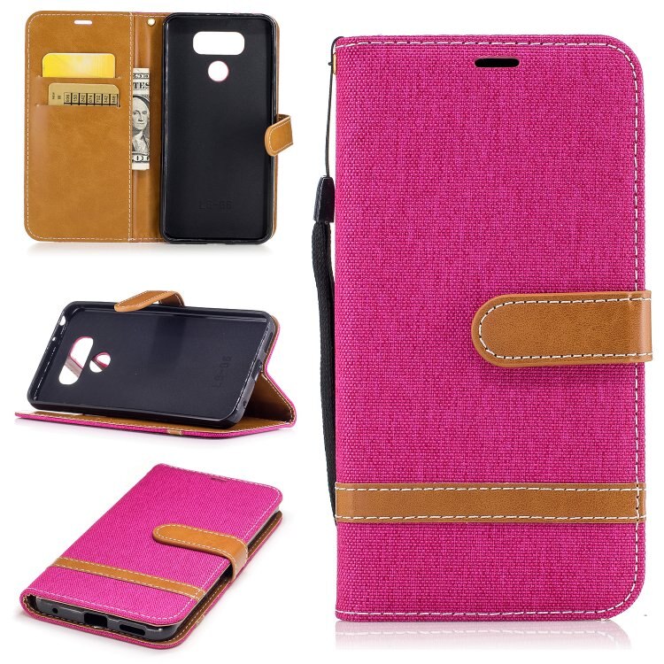 Case LG G6 #เคสฝาพับหนัง PU พร้อมสายคล้องมือ สีสันสดใส Splicing Jean Cloth PU Leather