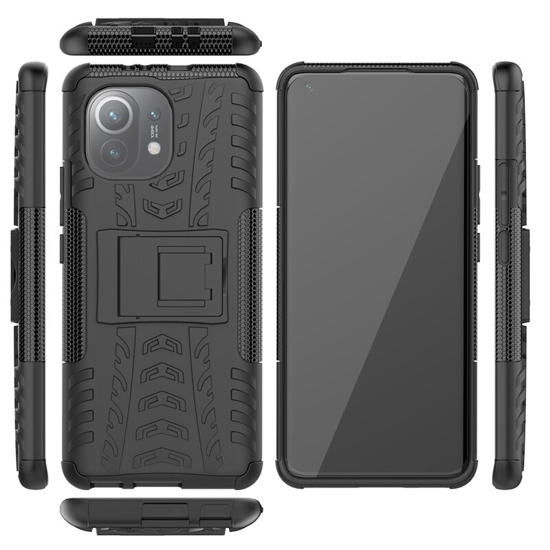 Case Xiaomi Mi 11 #เคสฝาหลังกันลื่น Cool Tyre Pattern Kickstand (PC + TPU)