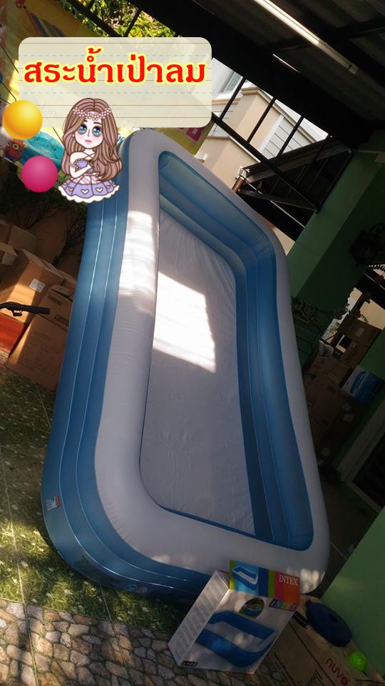 สระน้ำเป่าลม สี่เหลี่ยมสีฟ้า