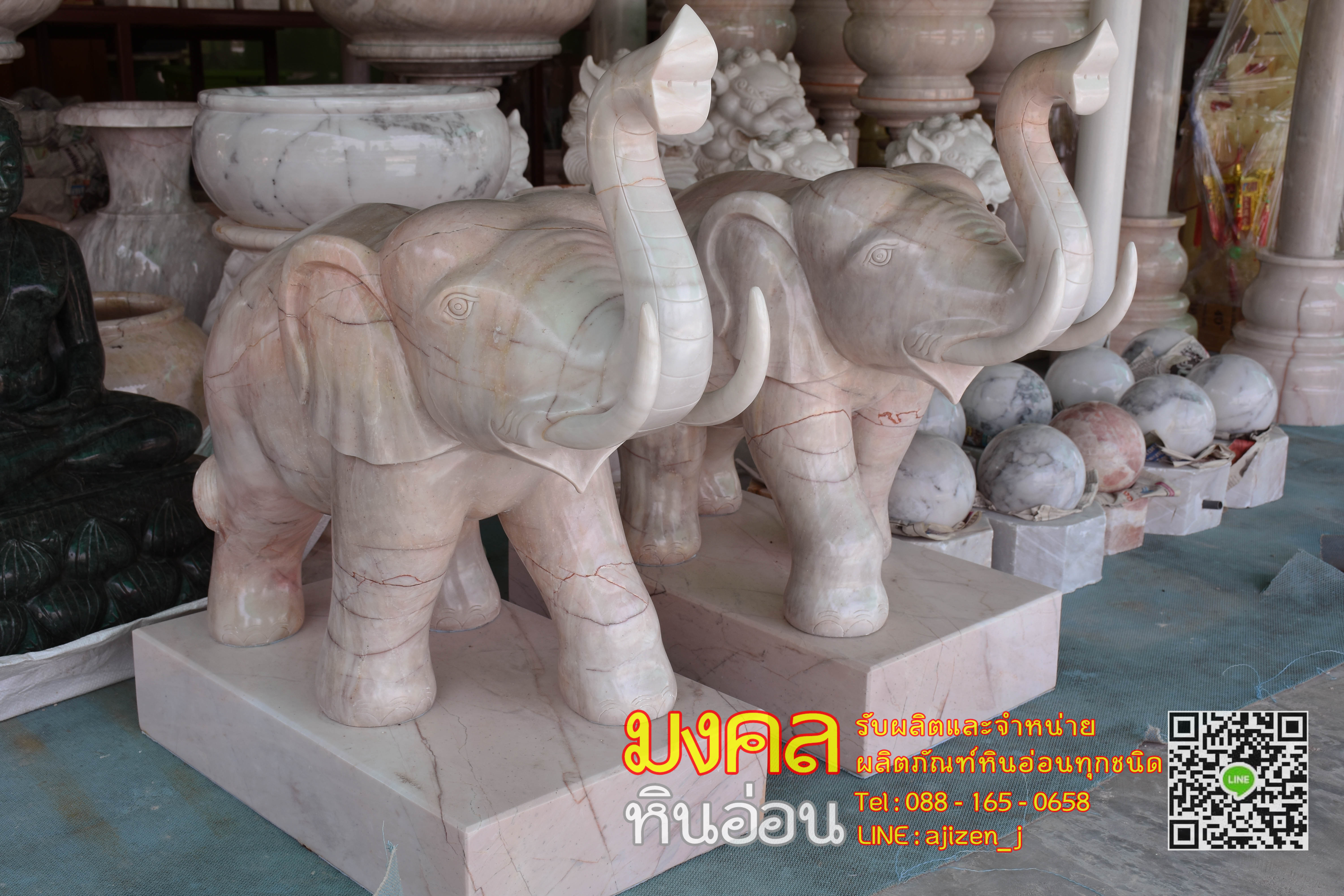 ช้างหินอ่อน สูง 80 cm 1 คู่