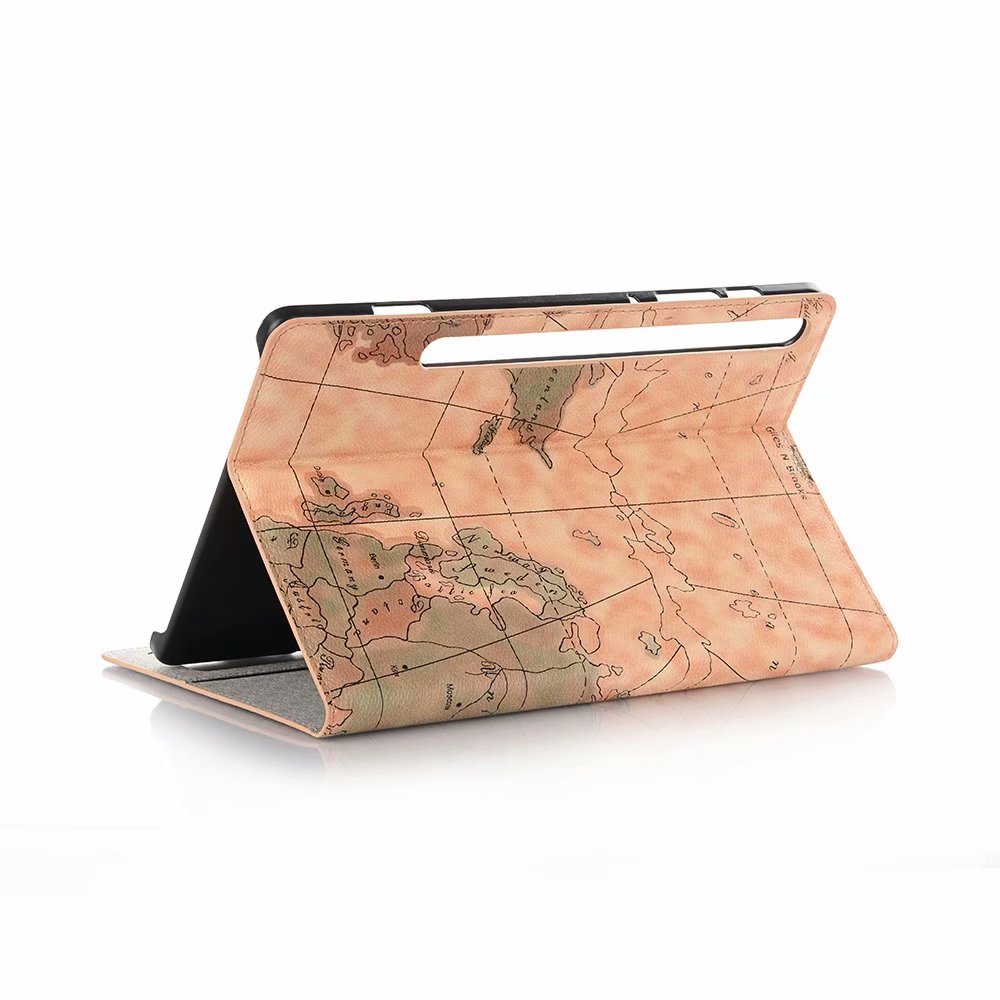 เคส Samsung Galaxy Tab S7 11นิ้ว T870 T875 #เคสฝาพับหนัง PU พิมพ์รูปแบบแผนที่ Map Pattern Stand Wallet Leather