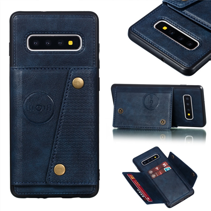 Case Samsung Galaxy S10 #เคสฝาหลัง TPU เคลือบหนัง PU มีที่เก็บบัตร PU Leather Coated TPU Card Holder Magnetic Kickstand