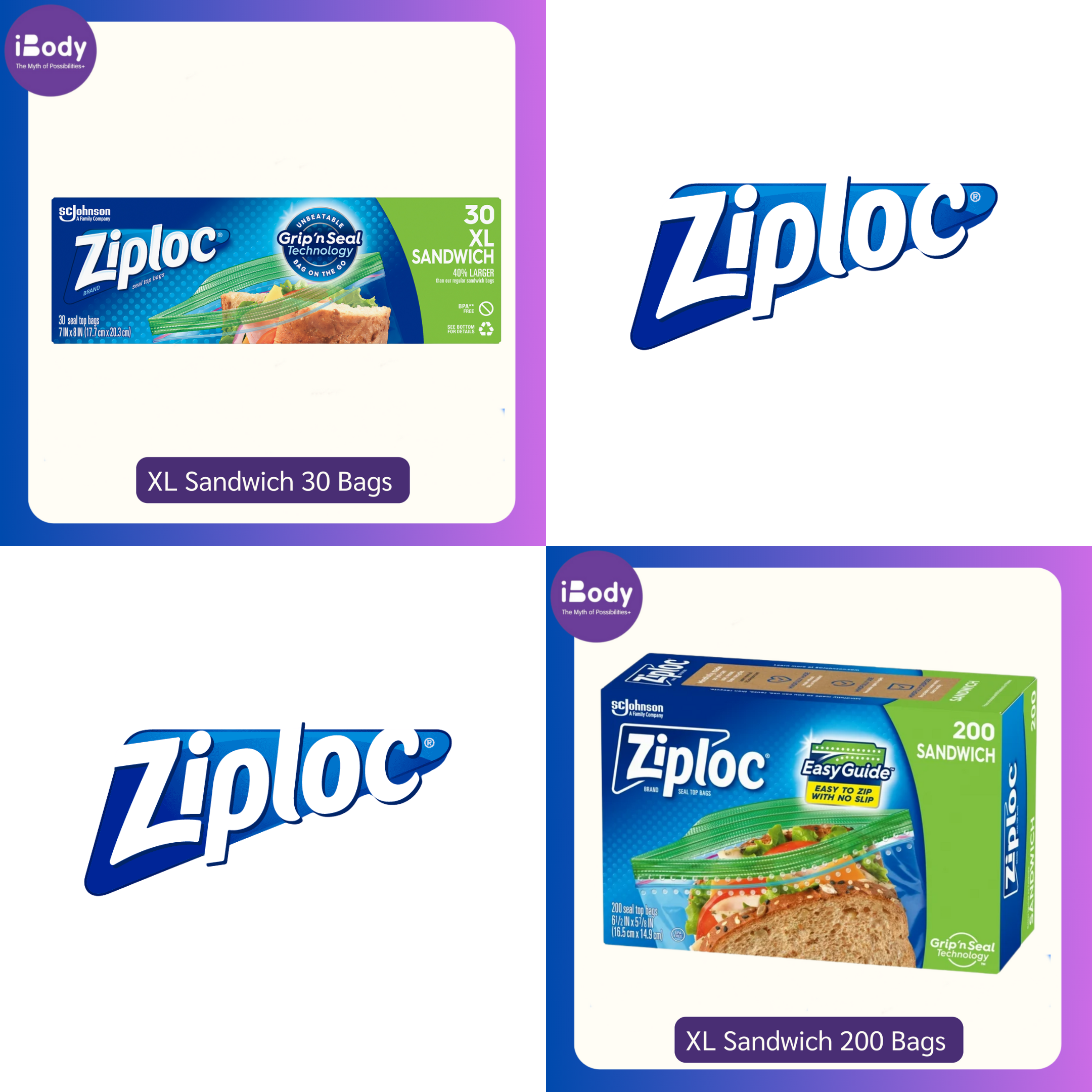 Ziploc® XL Sandwich 30, 200 Bags ถุงเก็บอาหาร อเนกประสงค์ Grip'n Seal Technology ซีลระบบสามชั้น