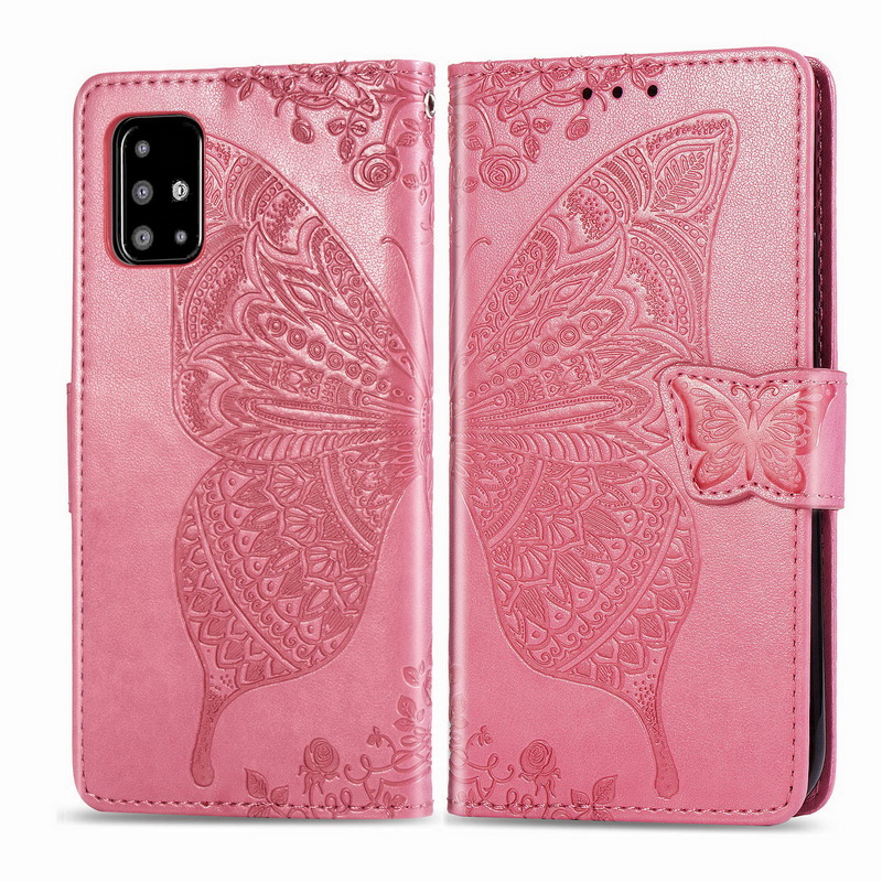 Case Samsung Galaxy A71 #เคสฝาพับ Imprint ลายผีเสื้อดอกไม้