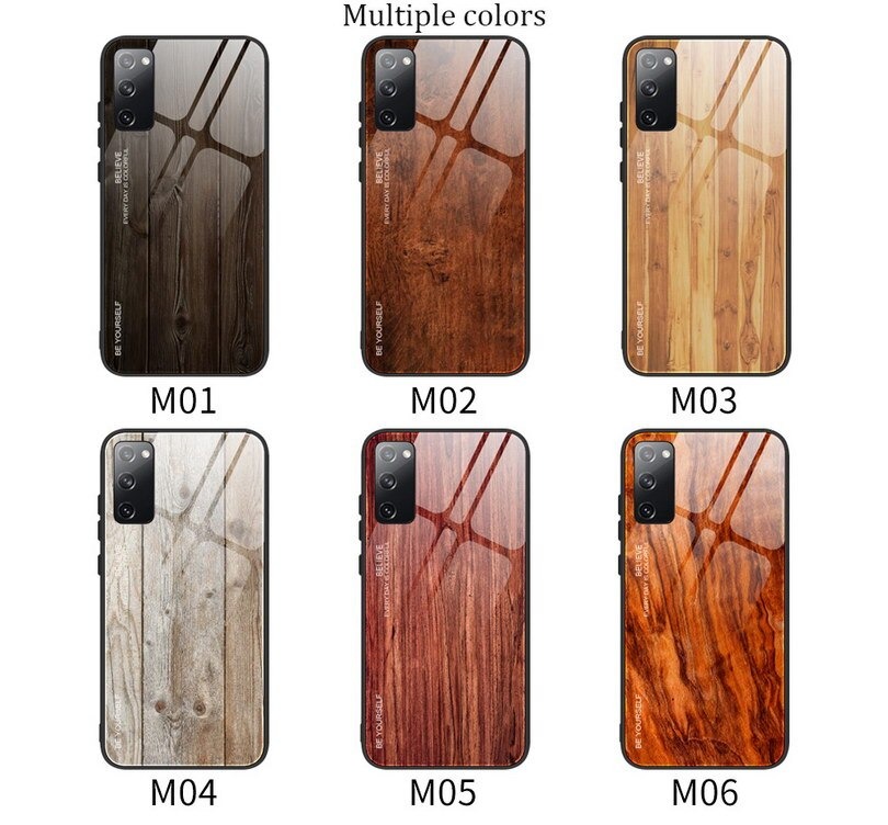 Case Samsung Galaxy S20 FE/S20 FE 5G #เคสฝาหลังกระจกลายผิวไม้ Case Hard Tempered glass Wood grain protect Back Cover