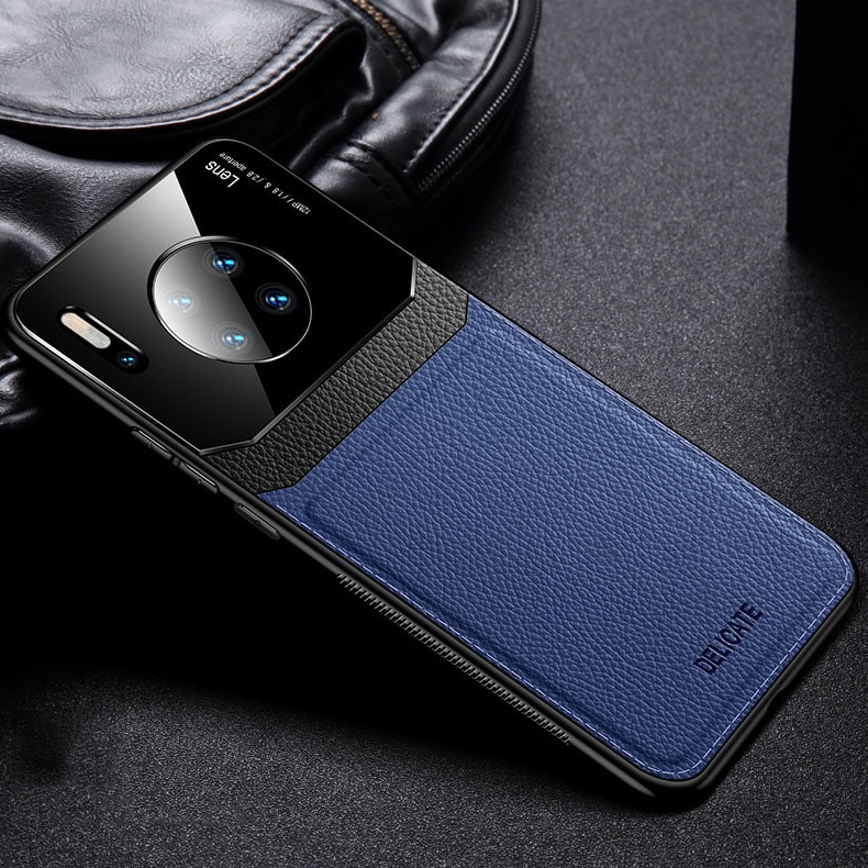Case Huawei Mate 30 Pro #เคสฝาหลังไฮบริด PU +TPU + glass สีทูโทน Shockproof Leather Mirror Glass Silicone Phone Back Cover
