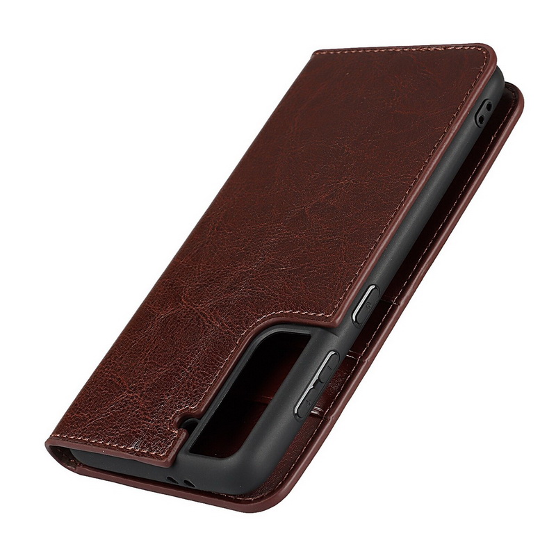Case Samsung Galaxy S21 FE 5G #เคสฝาพับหนังแท้แบบกระเป๋าสตางค์คุณภาพดี Crazy Horse Genuine Leather Cover