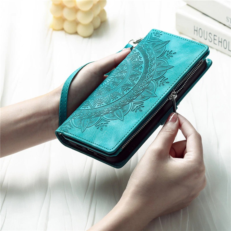 เคส Samsung Galaxy A13 5G #เคสฝาพับหนัง PU ลายดอกไม้มีช่องซิป Zipper Wallet Luxury Phone Bag Case