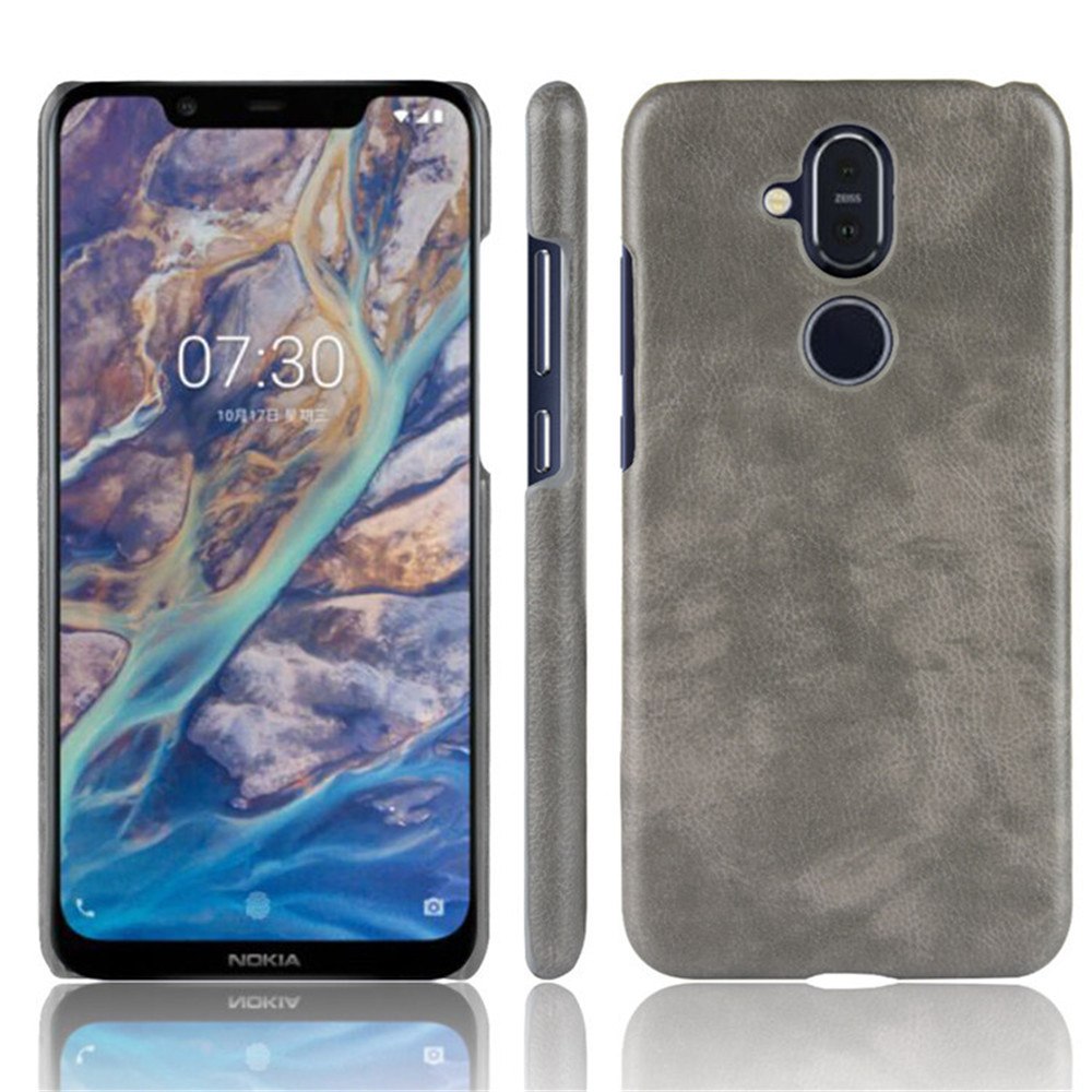 เคส Nokia 8.1 / X7 #เคสฝาหลังพลาสติกแข็งเคลือบหนัง PU ลายผิวลิ้นจี่ Litchi Skin Leather Coated