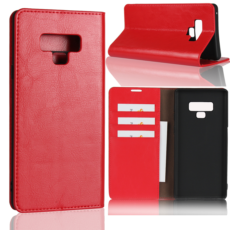 เคส Samsung Galaxy Note 9 #เคสฝาพับแบบกระเป๋าสตางค์หนังแท้ Crazy Horse Genuine Leather Wallet Shell