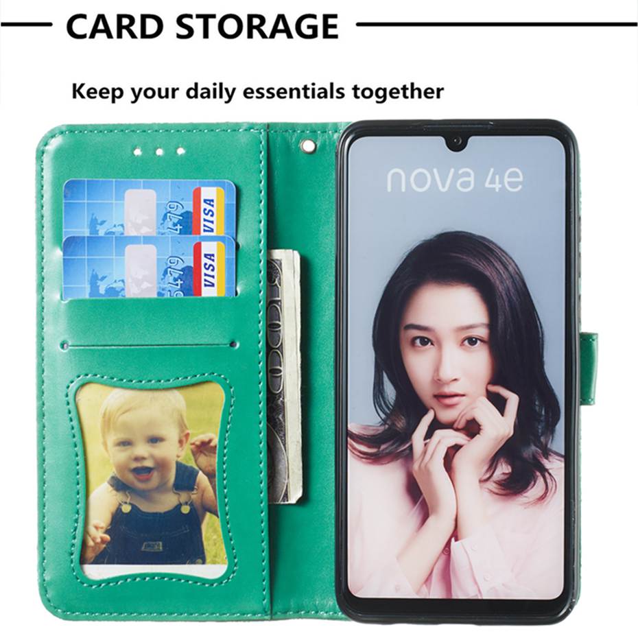 Case Huawei P30 Lite #เคสฝาพับหนัง PU Imprint Rattan Flower Pattern Wallet Flip Leather Phone Cover with Strap