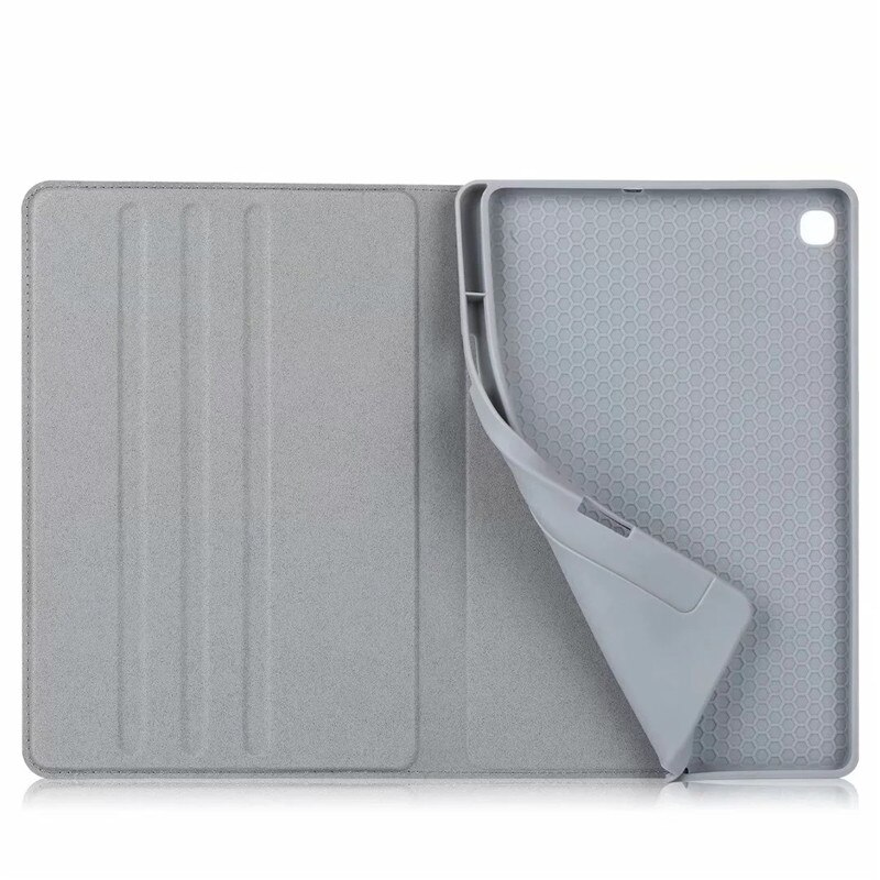 Case Samsung Galaxy Tab S6 Lite 10.4 SM-P610 P615 P617 #เคสฝาพับหนัง PU ลายผิวผ้ามีช่องใส่ปากกา with Pencil Holder Stand Business Card Slot Cover