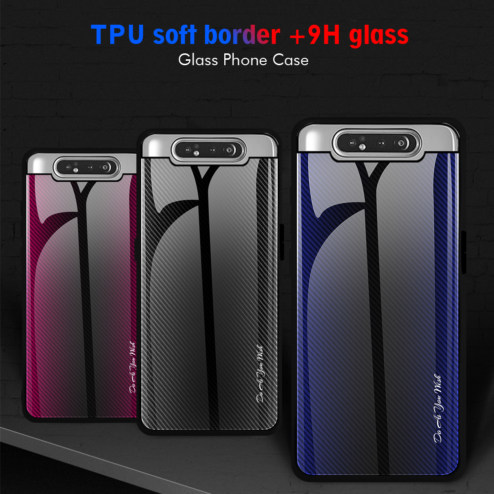 Case Samsung Galaxy A80 #เคสฝาหลังด้านหลังผิวกระจกนิรภัยไล่ระดับสีขอบนิ่ม Gradient Tempered Glass Back + Soft TPU Edge