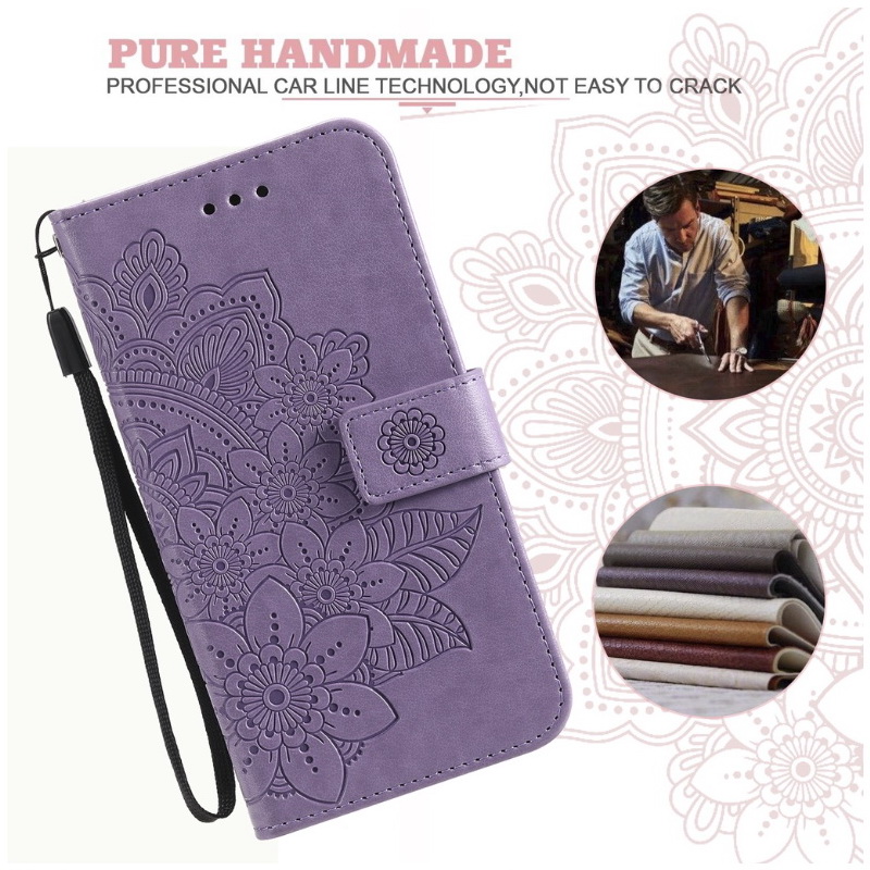 เคส OPPO A12 #เคสฝาพับแบบกระเป๋าสตางค์หนัง PU ลายนูนมีช่องใส่บัตรลายดอกไม้