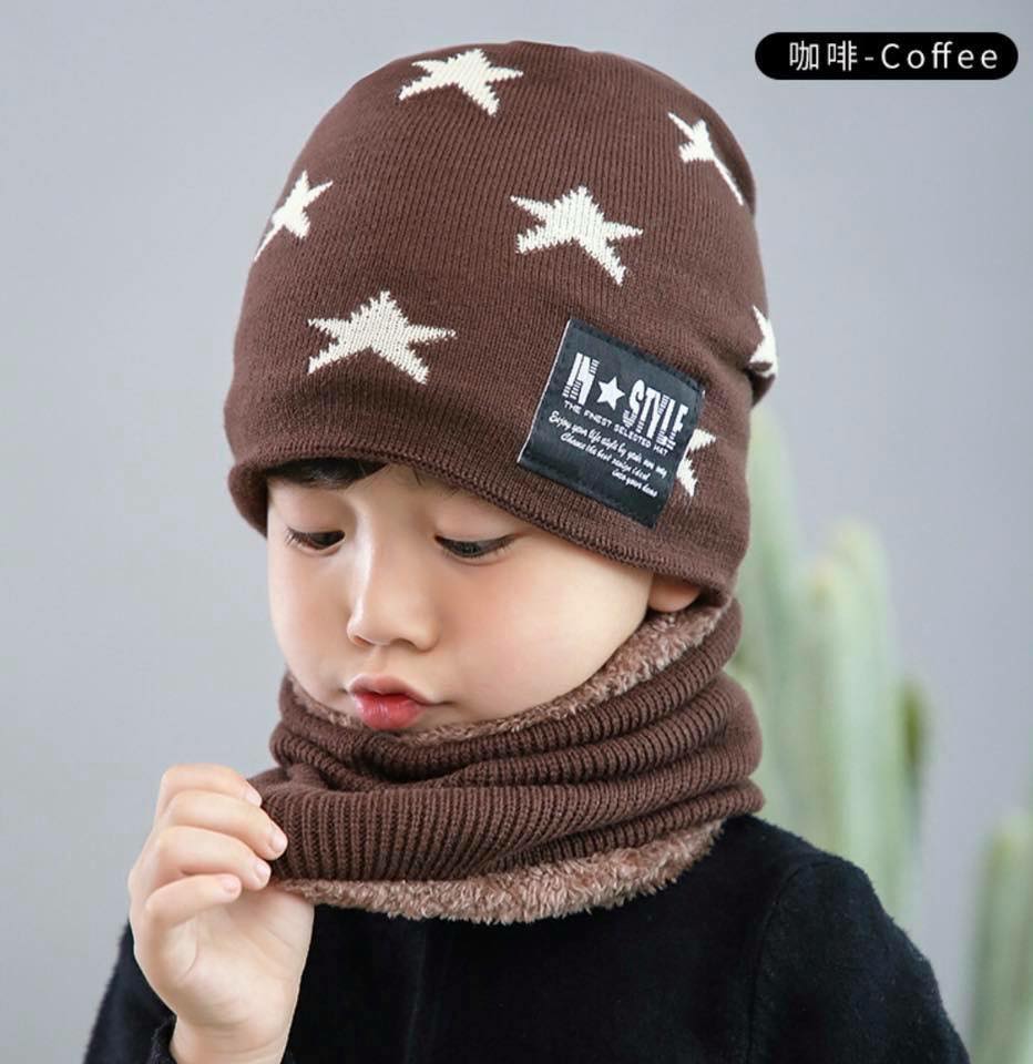 set หมวกไหมพรม สำหรับเด็ก 2 ถึง 14 ปี ลายดาว