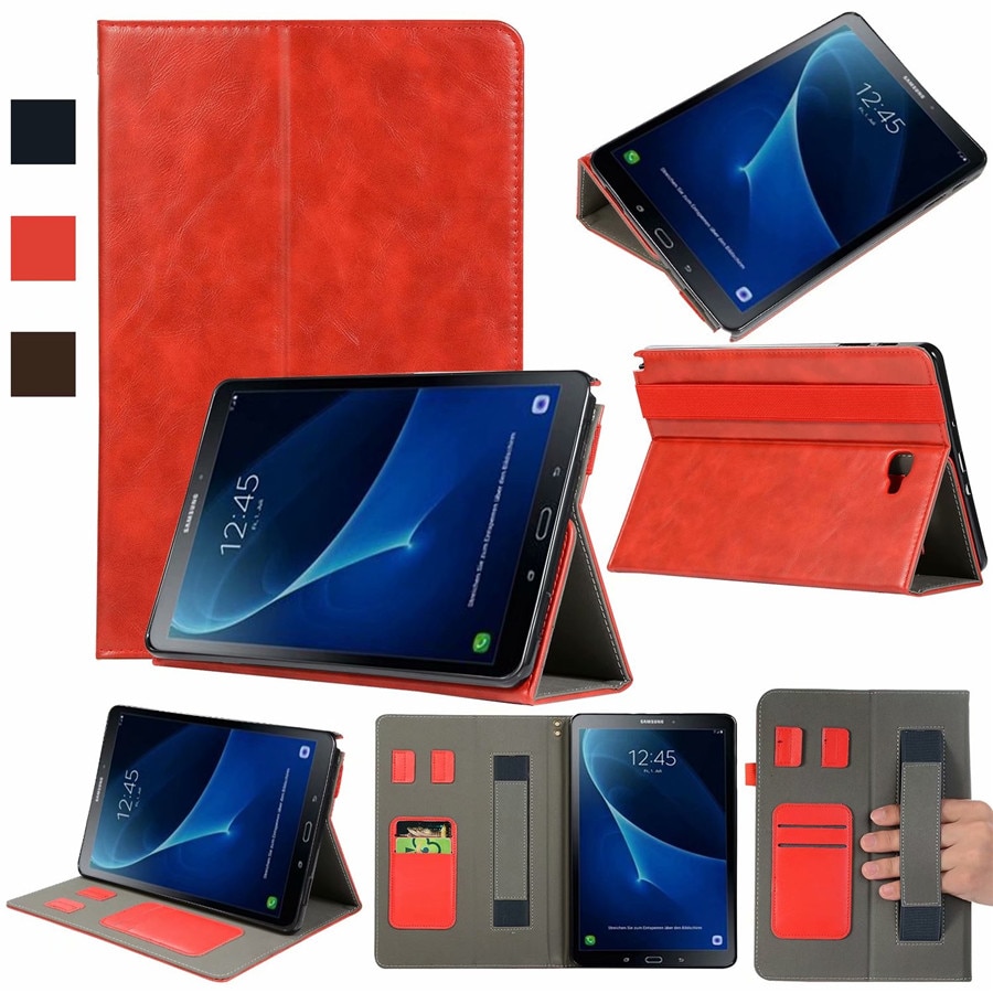 Case Samsung Galaxy Tab A 10.1 (2016) with S Pen P580 P585 #เคสฝาพับหนัง PU ผิวหนังม้ามีที่สวมนิ้ว