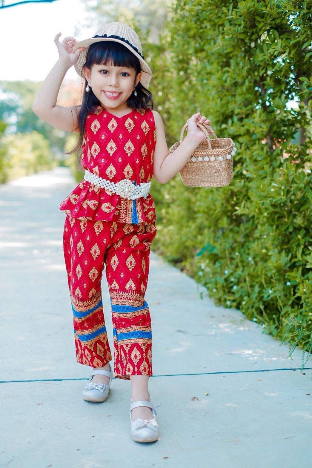 ชุดไทยเด็กหญิง setผ้าไทยพิมพ์ทอง