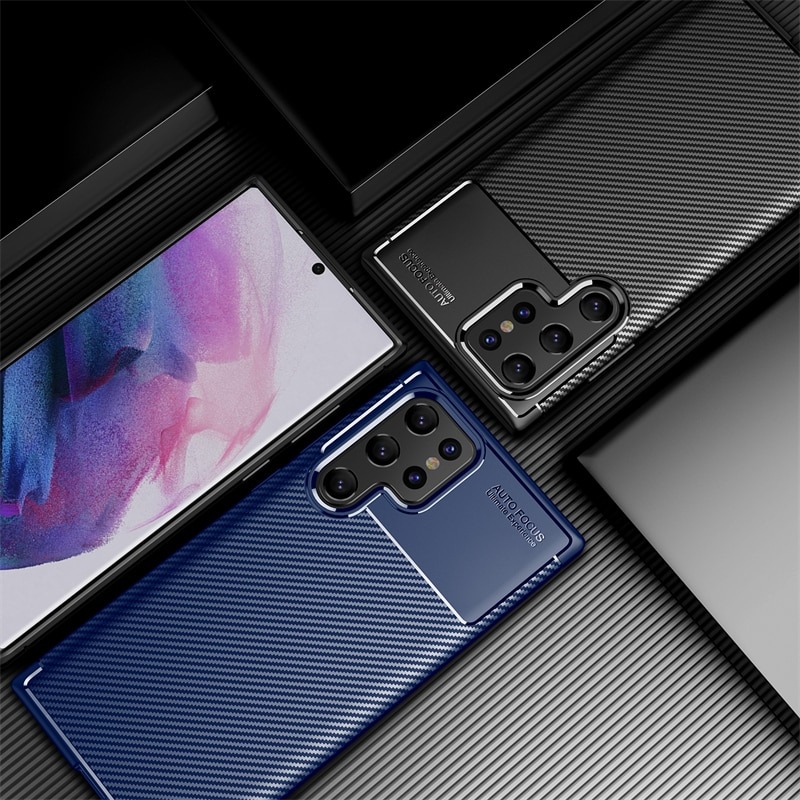 เคส Samsung Galaxy S23 Ultra 5G #เคสฝาหลังนิ่ม Carbon Fiber Anti-drop TPU Protection