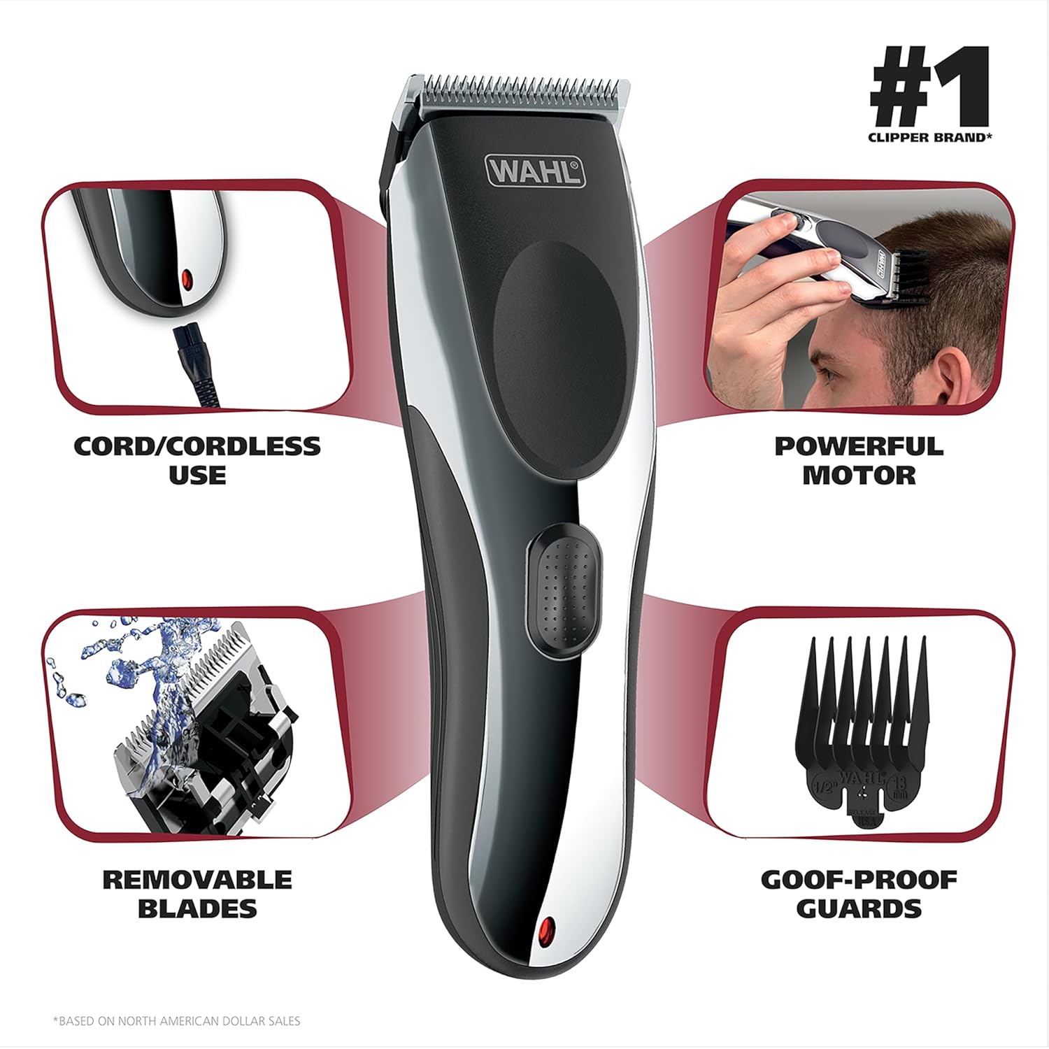 Wahl® Rechargeable Hair Clipper With Guards Kit Model 79434 อุปกรณ์ตัดผม ปัตตาเลี่ยน แบบไร้สาย ชาร์จได้