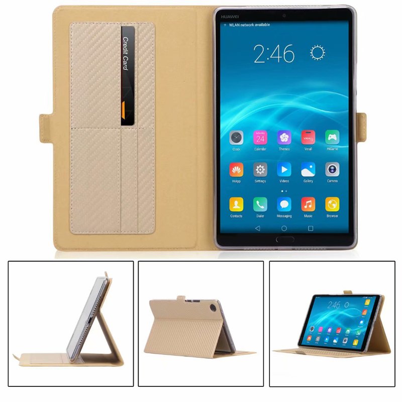 Case Huawei MediaPad M5 (8.4 นิ้ว) #เคสฝาพับลาย Carbon Fiber Texture Magnetic Leather Shell มีช่องใส่การ์ด