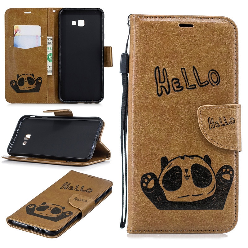 Case Samsung Galaxy J4+ #เคสฝาพับหนัง PU พิมพ์ลาย Hello Panda Leather Wallet
