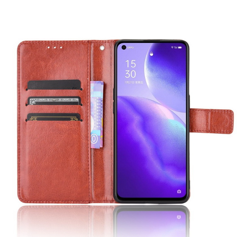 Case OPPO Reno 5 5G #เคสฝาพับหนัง PU ผิวหนังม้า Crazy Horse Texture Leather Wallet