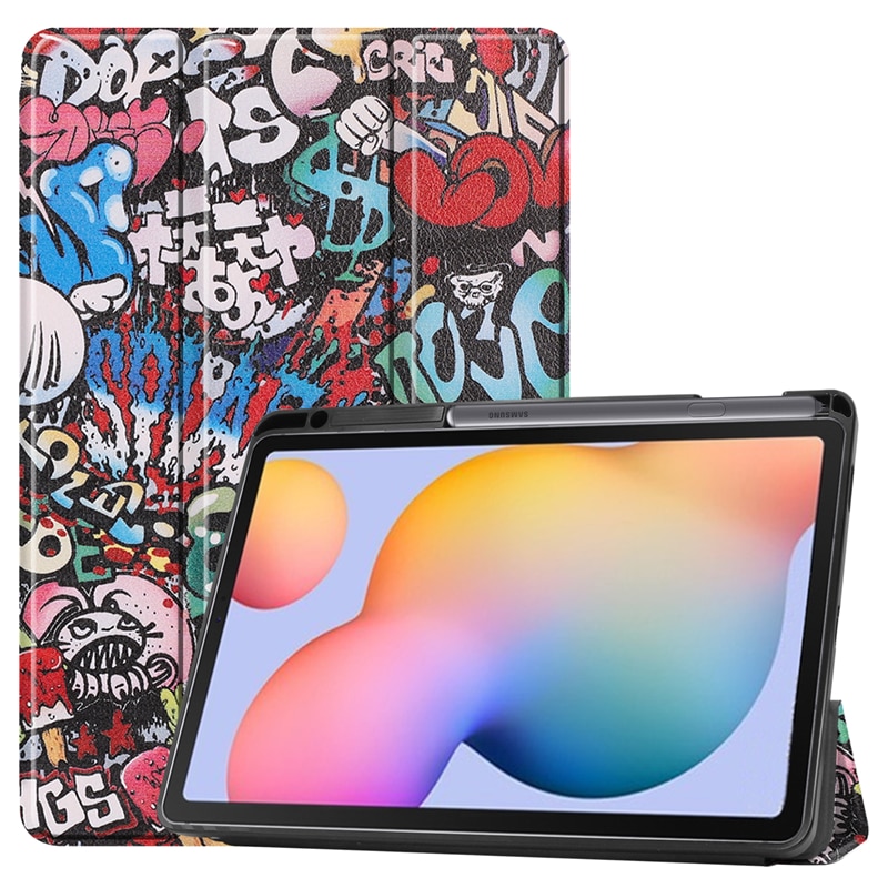 เคส Samsung Galaxy Tab S6 Lite 10.4 SM-P610 P615 P617 #เคสฝาพับหนัง PU พิมพ์ลายมีช่องเก็บปากกา with Pencil Holder Tri-Fold Stand Cover Leather Smart Case